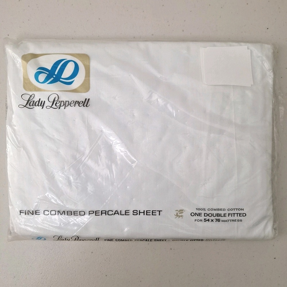 VTG Lady Pepperell White Fine Combed Percale Double Fitted Bed Sheet Stretch NEW